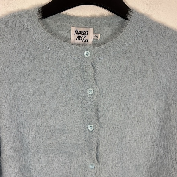Princess Polly Phoebe Button Front Cardigan L XL Light Blue  Furry Cropped - Picture 5 of 7